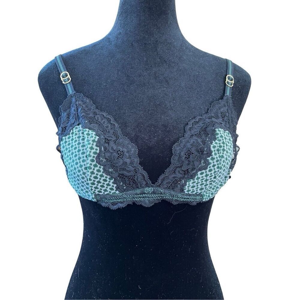 STELLA McCARTNEY Intimates Black Lace Bra Green Cup Underwire S230-255 32C NWOT